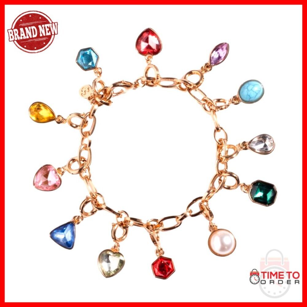 Adjustable Charm Bracelet Set with 12 Birthstone Gems for Girls